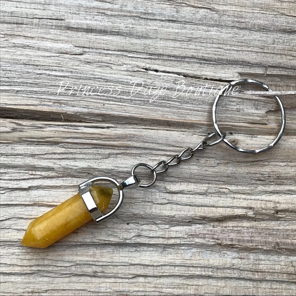 Yellow Agate Natural Stone Pendant Keychain
